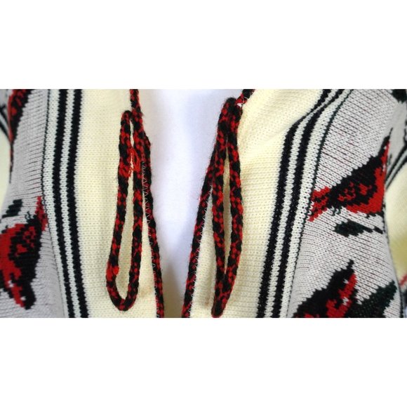 Vintage Poncho Serape Sleeveless Red Birds Ties at Collar Unisex One Size Fits M - Picture 8 of 9